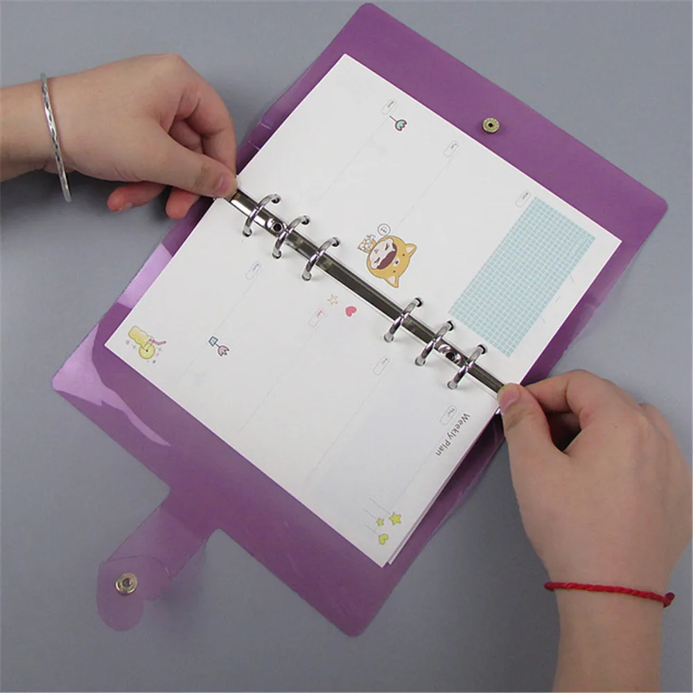 

A5 A6 A7 Notebook Cover Korean Stationery 6 Ring Binder Diary Loose Leaf PVC Binder Button Notebook School Office Planner