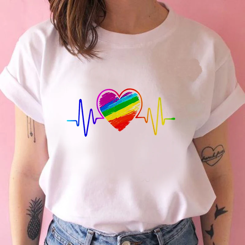 

moda T-shirt das Mulheres Rainbow Imprimir T-shirt de Manga Curta Menina Dos Desenhos Animados T-shirt Top Roupas de Verão Haraj