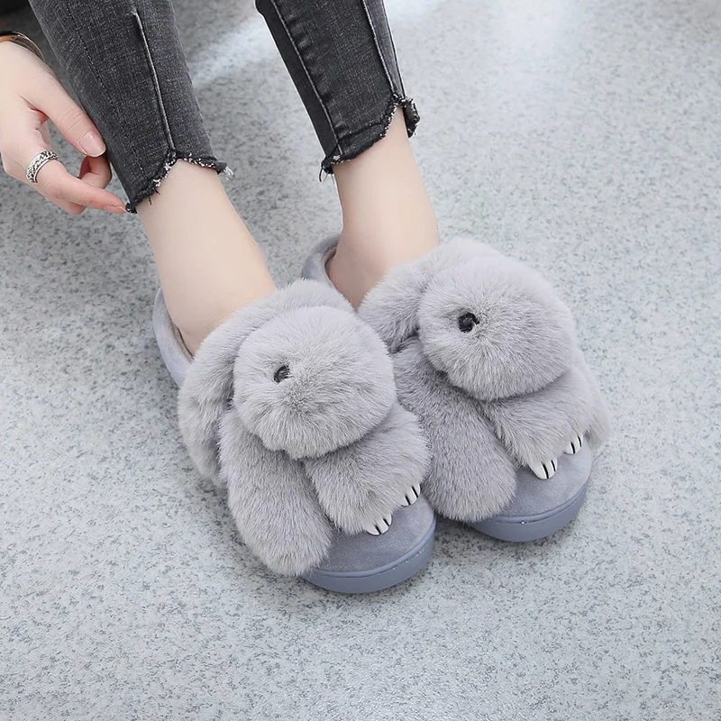 Женские домашние тапочки с кроличьими животными меховые для пар chinelos новинка