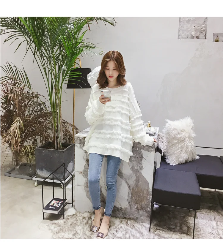 Qlychee Одноцветный женский свитер с кисточками топ Повседневный свободный вырез