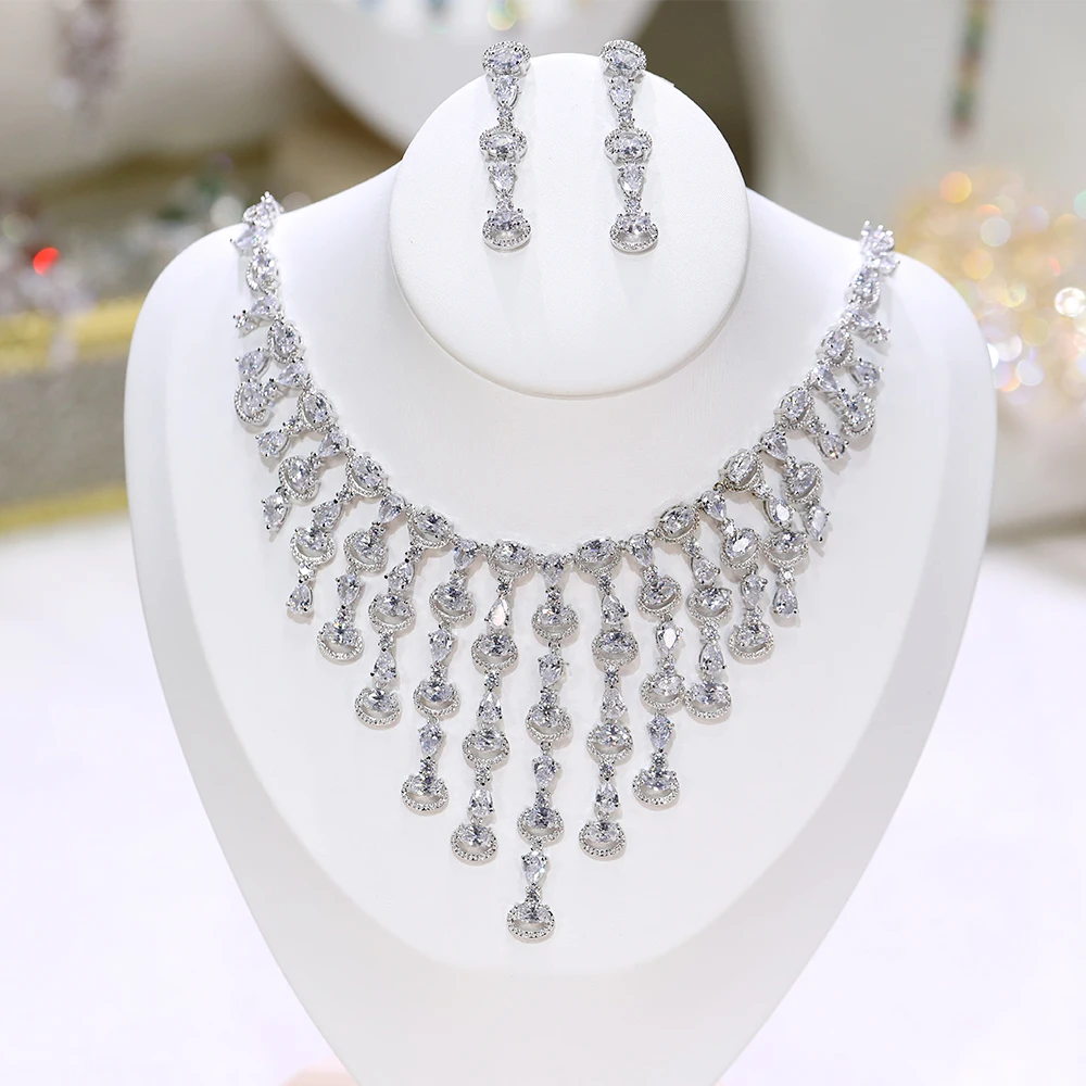 

Женский Свадебный комплект из колье и серёг, с фианитом