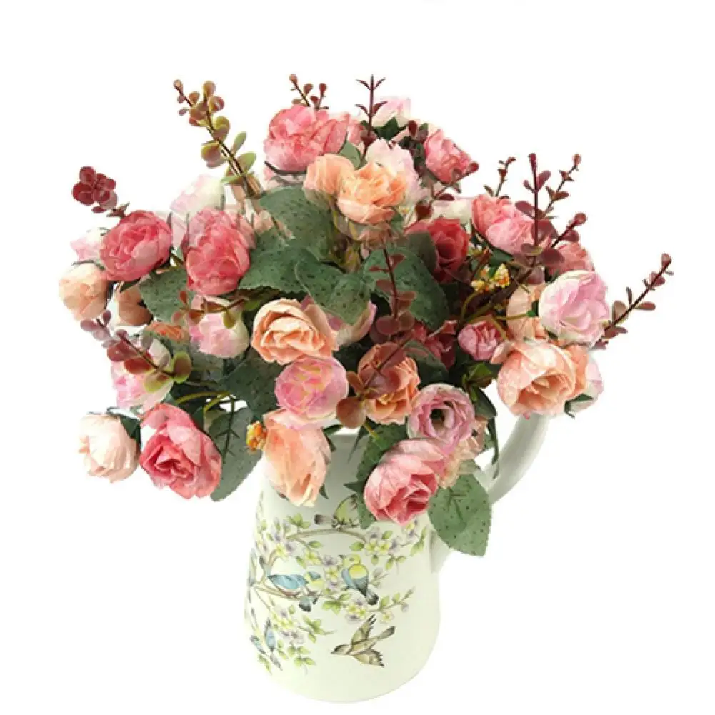 

1 Bouquet 21 Head Artificial Rose Silk Flower Leaf Home Party Wedding Decor
