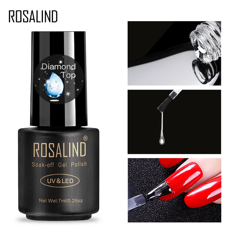 Гель лак для ногтей ROSALIND верхнее и Базовое покрытие 7 мл Алмазный прозрачный