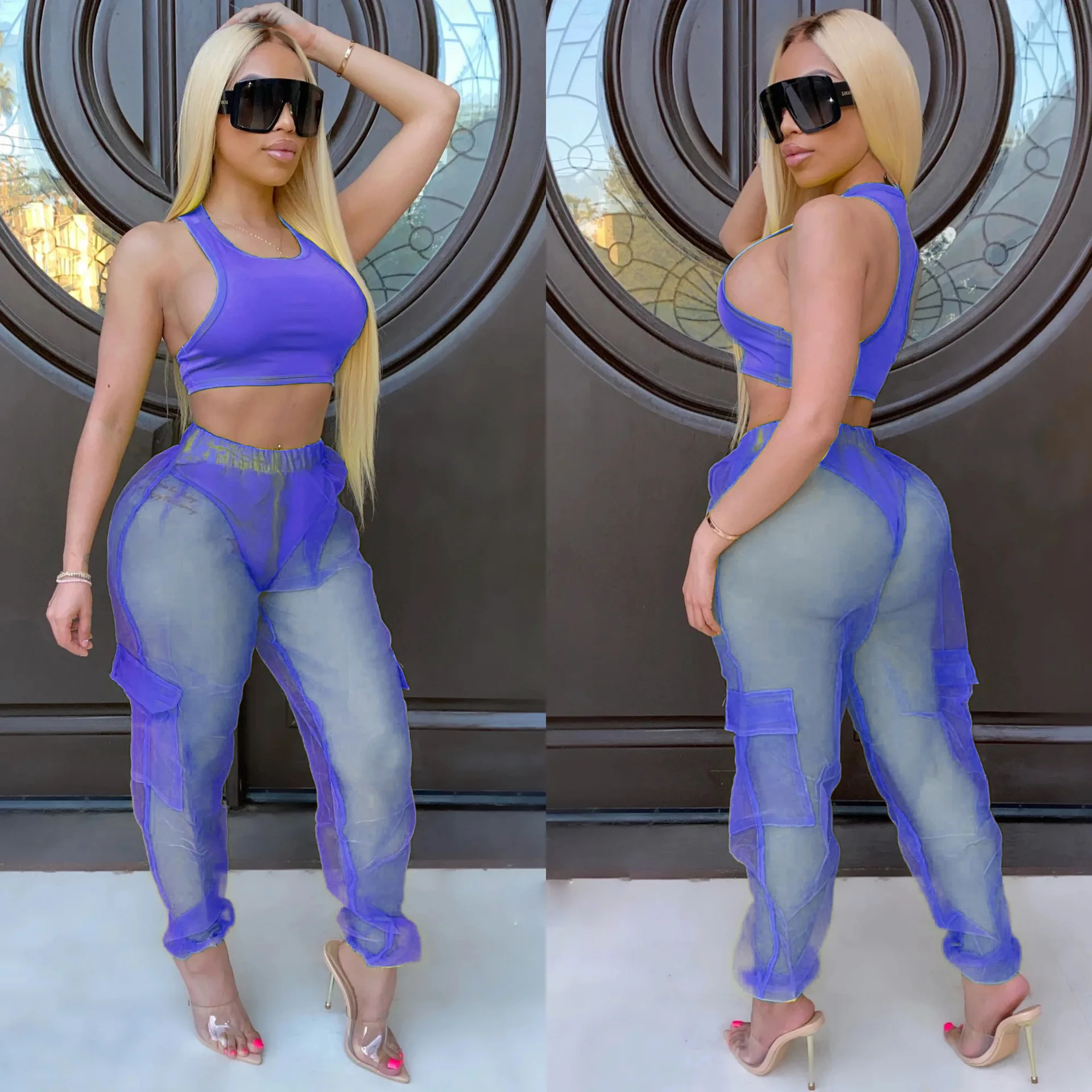 Неоновый спортивный костюм комплект из 2 предметов женский укороченный топ и