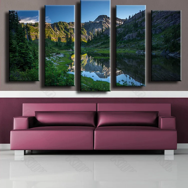 

Modern Style Murals Canvas Painting Bed Home Decoration Prints 5 Pieces Landscape Green Jungle Basin Living Room Wall Mural