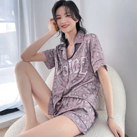 new satin chiffon pajamas womens summer small fresh short sleeved shorts two piece womens home service loose and fashionable