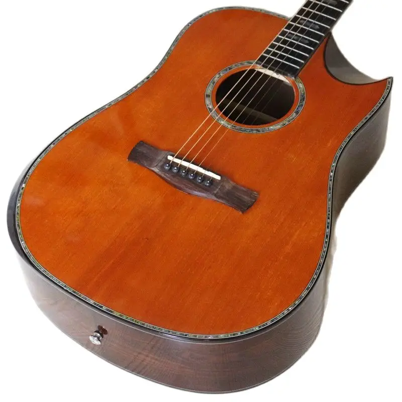 

41 Inch Orange Acoustic Guitar 6 Strings Folk Guitar Solid Spruce Top Color Butterfly Wood Backside High Gloss with Armrest