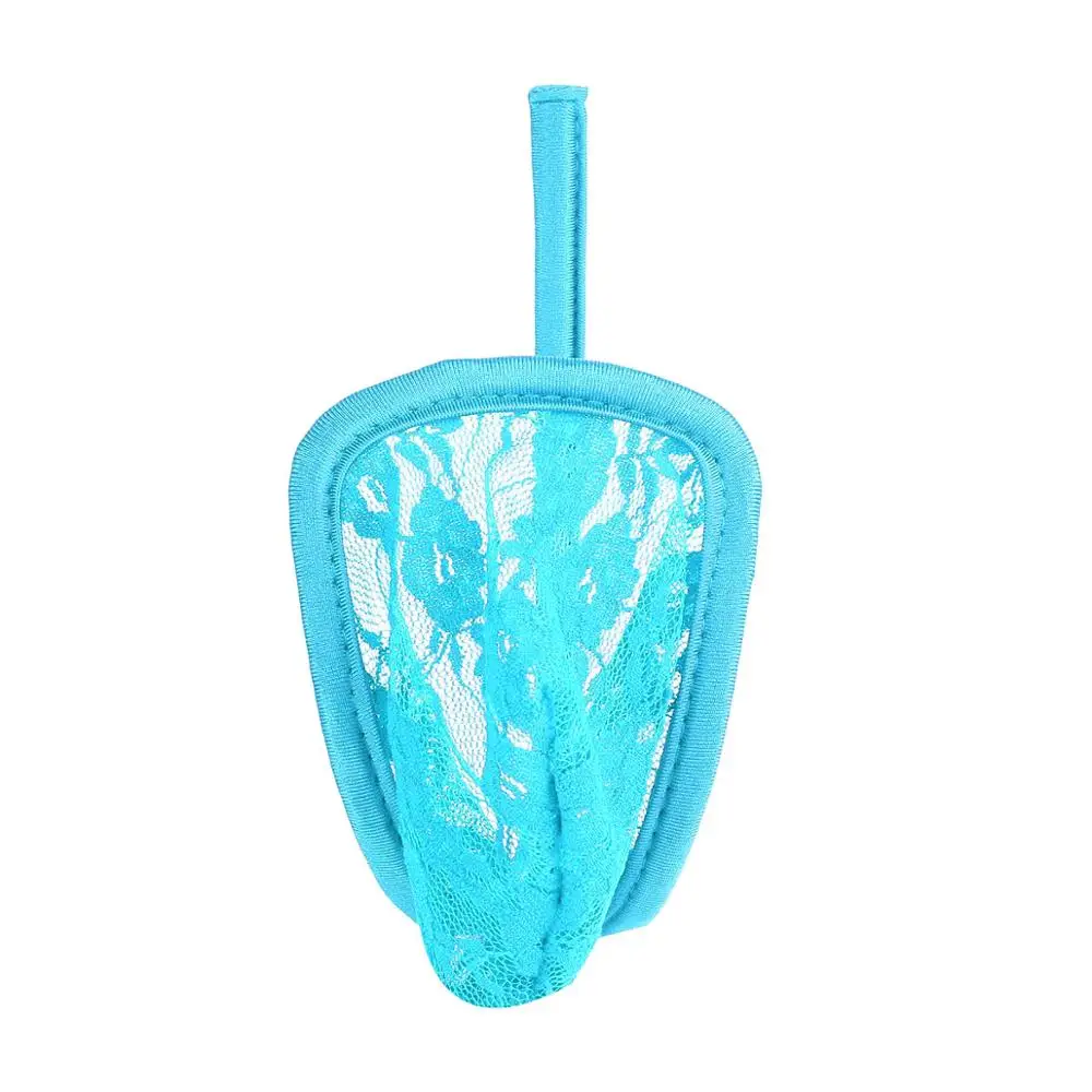 Sky Blue IEFiEL сексуальные мужские кружевные цветочные c-стринги бикини мужское Покрытие оболочки пениса колготки Трусы "Тонг" стринги для нижнего белья ночной - Цвет: Sky Blue