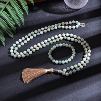 8mm african jadeite108 beaded knotted japamala necklace bracelet set meditation yoga spiritual energy jewelry women charm rosary
