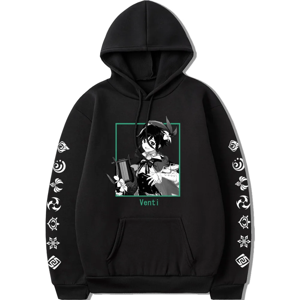 

Game Genshin Impact Venti Logo printed Hoodies Sweatshirt Fashion Zhongli Pullover Women/men Slim Harajuku Printed