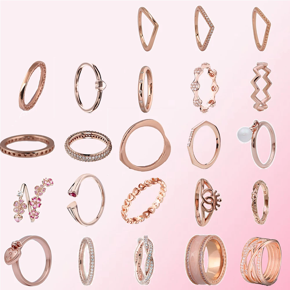 

2019 100% 925 Sterling Silver Classic Heart Crown Peach Women Charm Rose Gold Jewelry Ring Free Shipping Wholesale