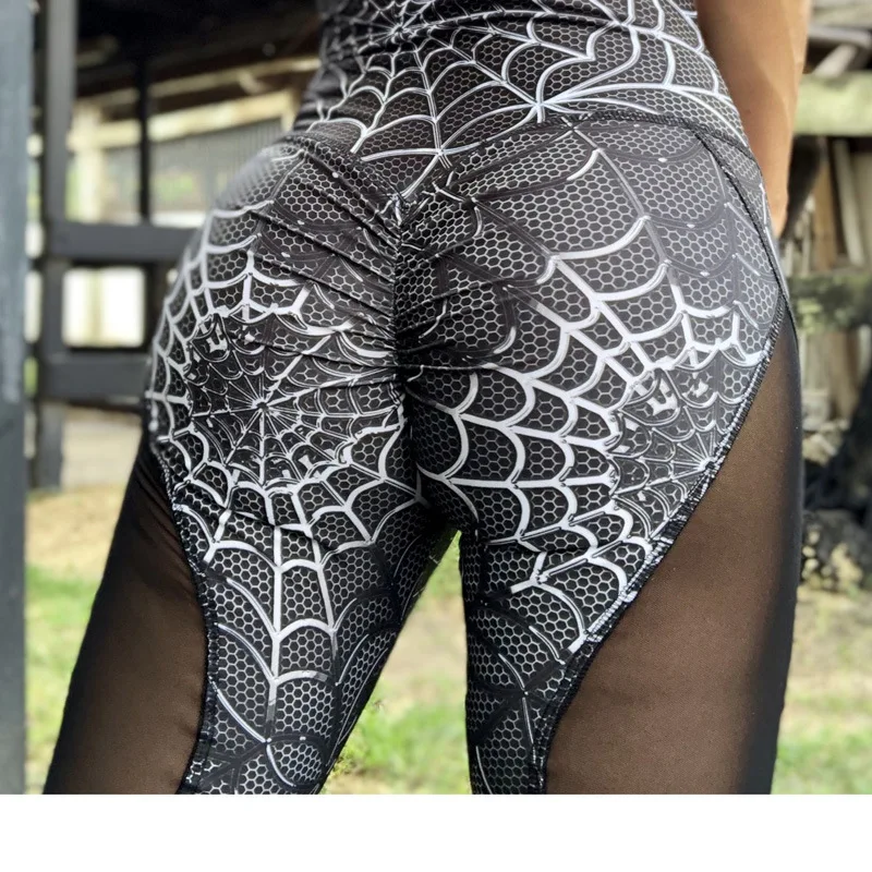 Леггинсы женские сетчатые с высокой талией и принтом паутины|Легинсы| |