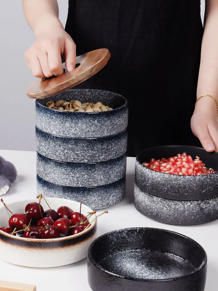 Многослойная керамическая Фруктовая тарелка в японском стиле с крышкой