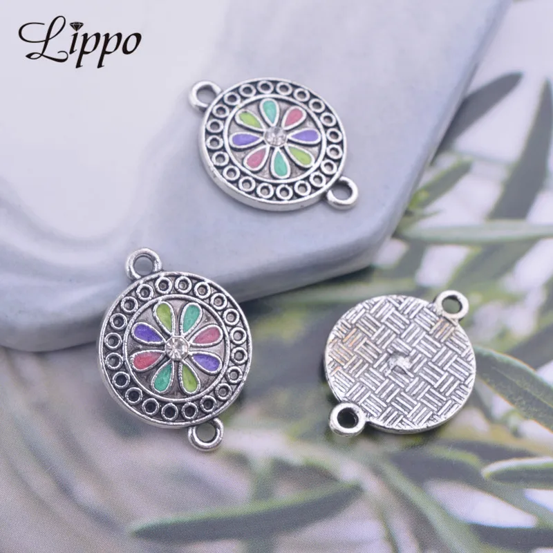 

12pcs 16*22mm Antique Silver Round Connector Two Holes Enamel Earring Pendant Base Jewelry Findings