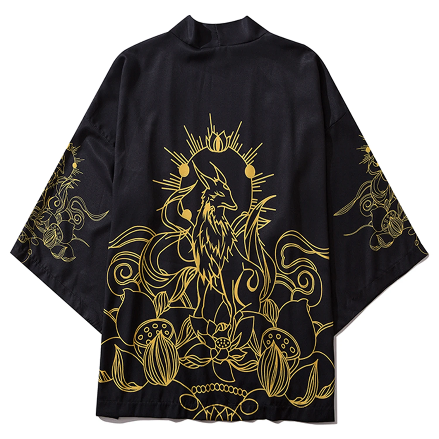 

Fairy Fox Print Japanese Kimono Shirts Coats 2020 Hip Hop Mens Japanese Kimono Jackets Streetwear Open Front Jacket
