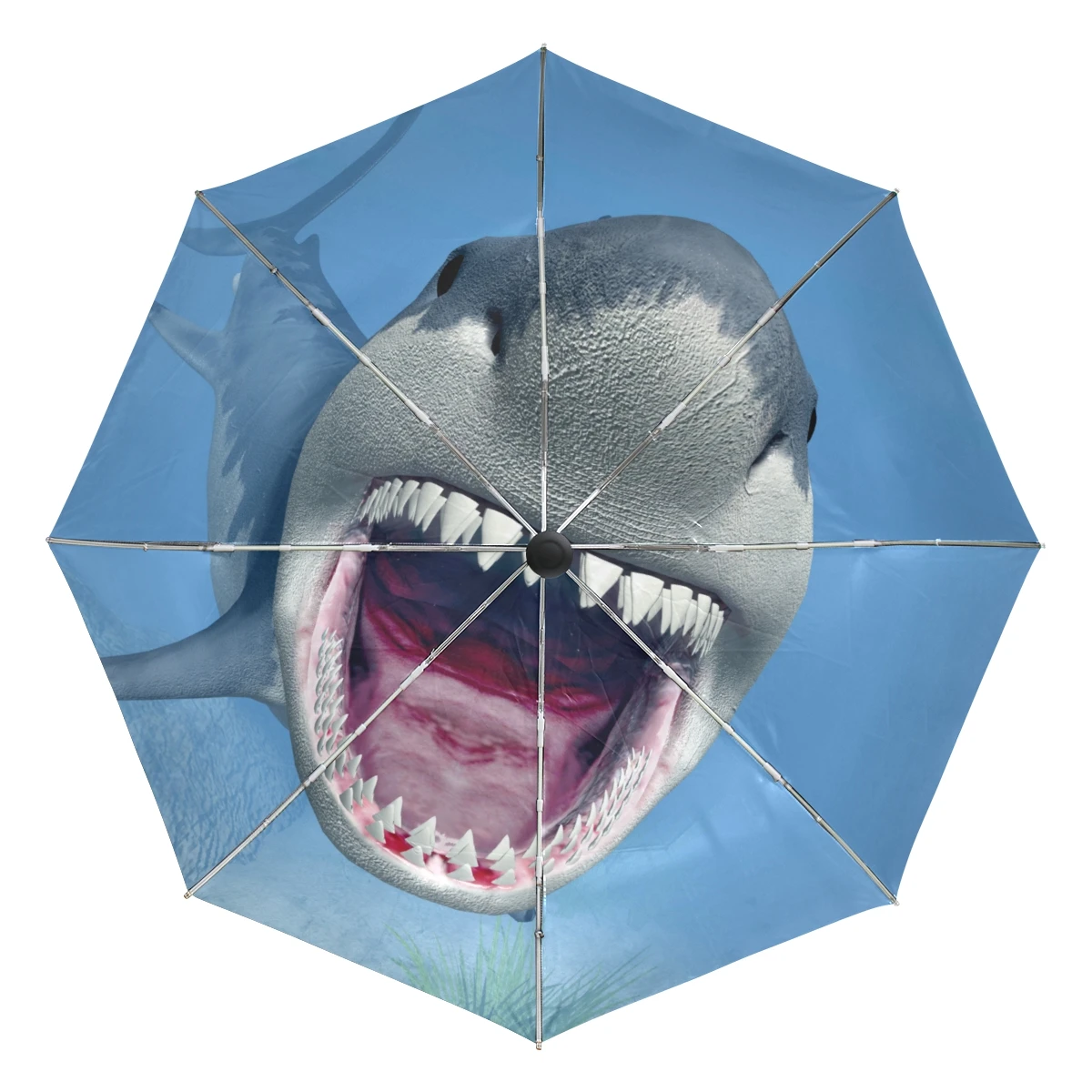 

Hot Selling 3D Shark Rain Umbrella Male Ocean Fish Three Folding Women Automatic Umbrella Parasol With Black Coating Parapluie