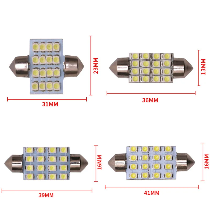 Автомобильный светодиодный двойной острый светильник 16SMD 2835 1210 чтение 31 мм 36 мм/39