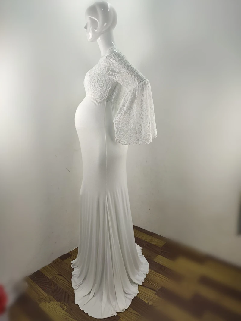 Кружевное платье для беременных с оборками на рукавах Длинные платья фотографий