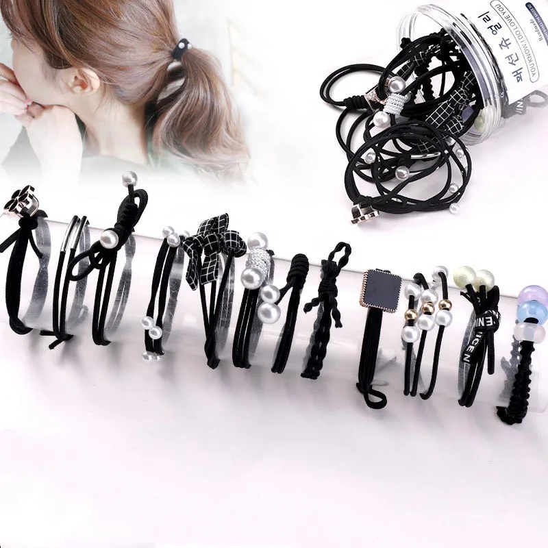 C 12PCS 8/12/16/20/25 шт. Для женщин; обычная блузка для девочек; платье с жемчужинами; резинка для волос, обтянутая тканью; трикотажные резинки для волос хвост держатель повязки для волос Аксессуары в комплекте - Цвет: C 12PCS