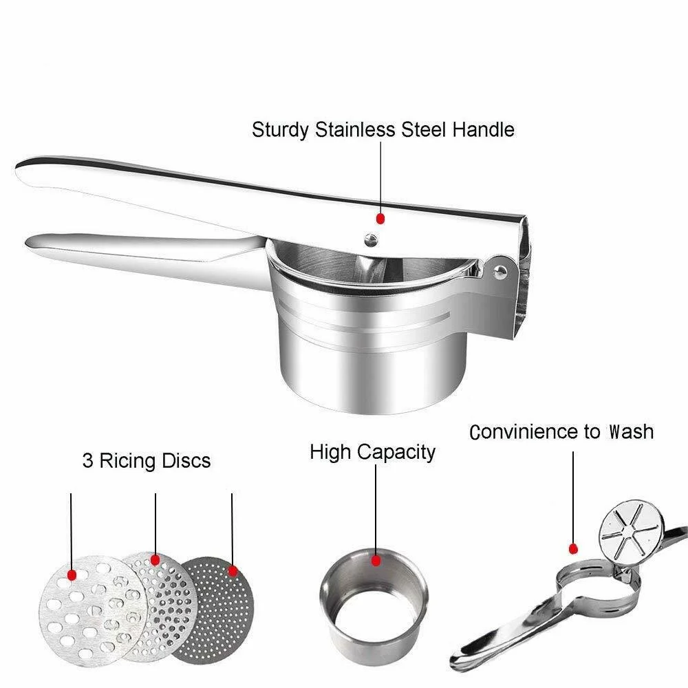 

Stainless Steel Potato Ricer with 3 Interchangeable Fineness Discs Fruit Vegetable Tools Press Crusher Tools manual juicer