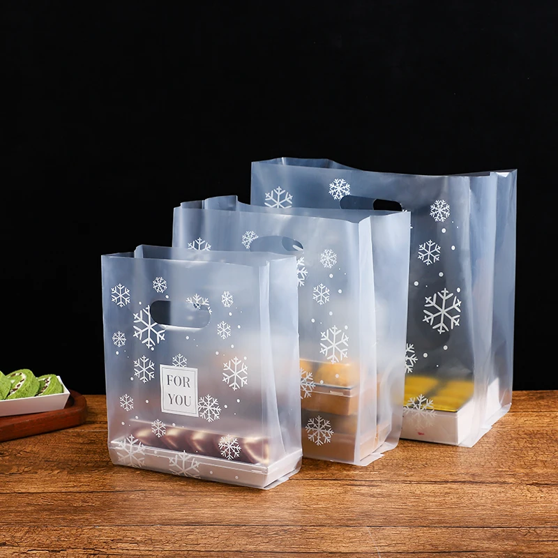 

Пластиковые пакеты с узором в виде снежинок, для покупок и вечеринок