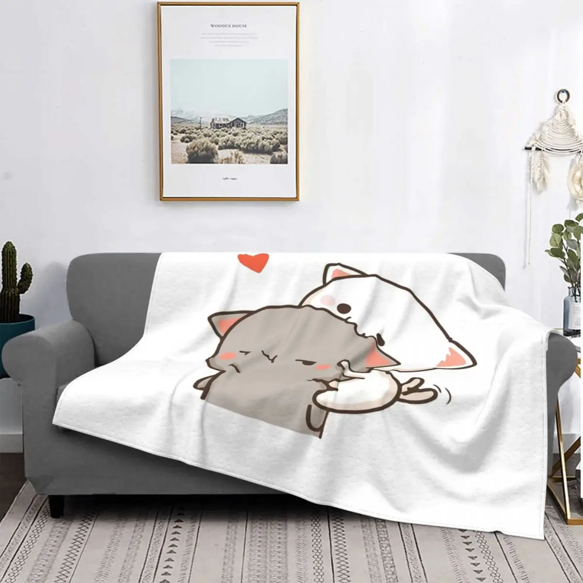 

Manta de Goma y Mochi con estampado de gato, colcha a cuadros para cama, sofá, Sudadera con capucha, de lino y algodón