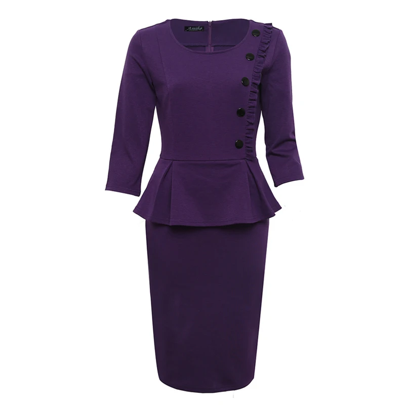 OTEN офисное однотонное элегантное женское платье с рюшами и рукавом три четверти