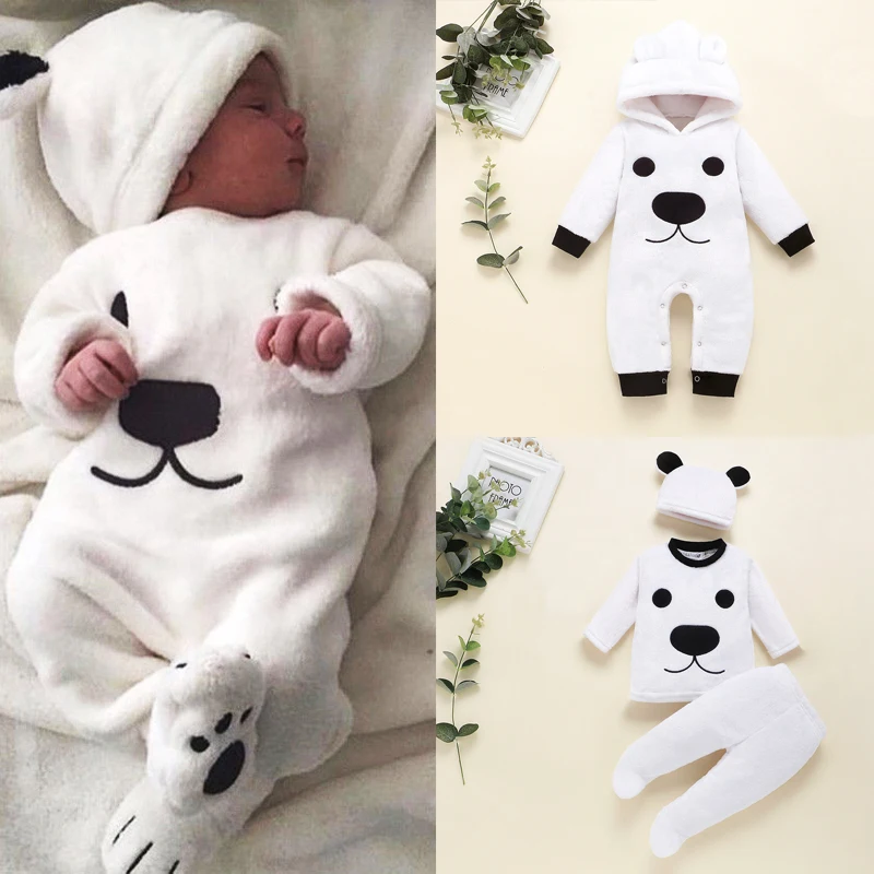 Newborn Baby Boy Clothes Romer Girl Hooded Long Sleeve Fleece Bear Top Pant Hat Outfit Warm Winter Clothing Set | Детская одежда и