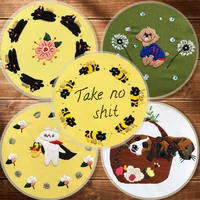 3d cute cat bee printed embroidery set for beignner diy fabric threads cross stitch kit sewing craft needlework tools home decor