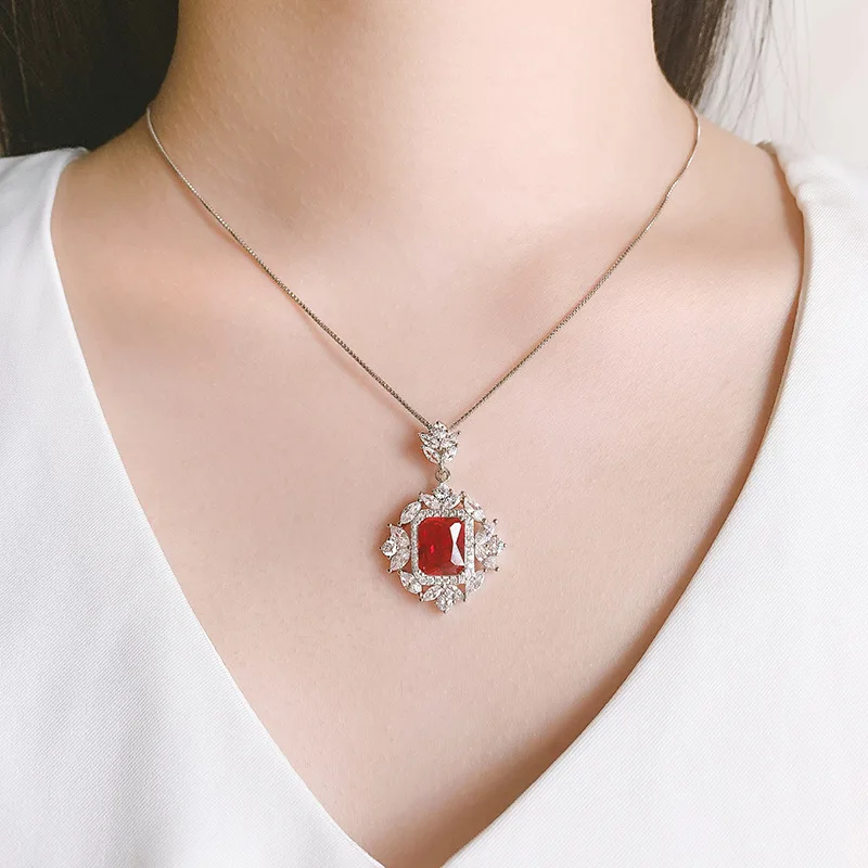 

Funmode Beauty Flower Link Chain Red CZ Charms Necklace Pendant For Women Dress Accessories bijoux femme FN101