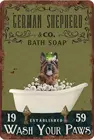 Немецкий овчаг Купание мыльные лапы Ретро металлический жестяной знак собака влюбленная жизнь интересная ванная комната туалет простой домашний декор