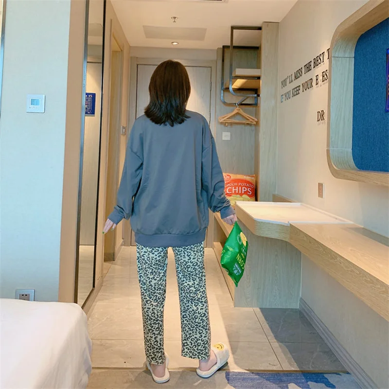 Disney The Lion King Printed Black White Pajamas Women Autumn and Spring Cute Simba Long Sleeve Leopard Pants Homewear 2 Pieces