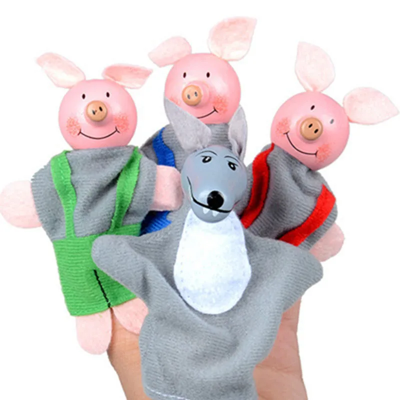 

4 PCS Parenting Children Educational Learning Three Little Pigs And Wolf Finger Puppet Novelty Fun Funny Gadgets Interesting Toy