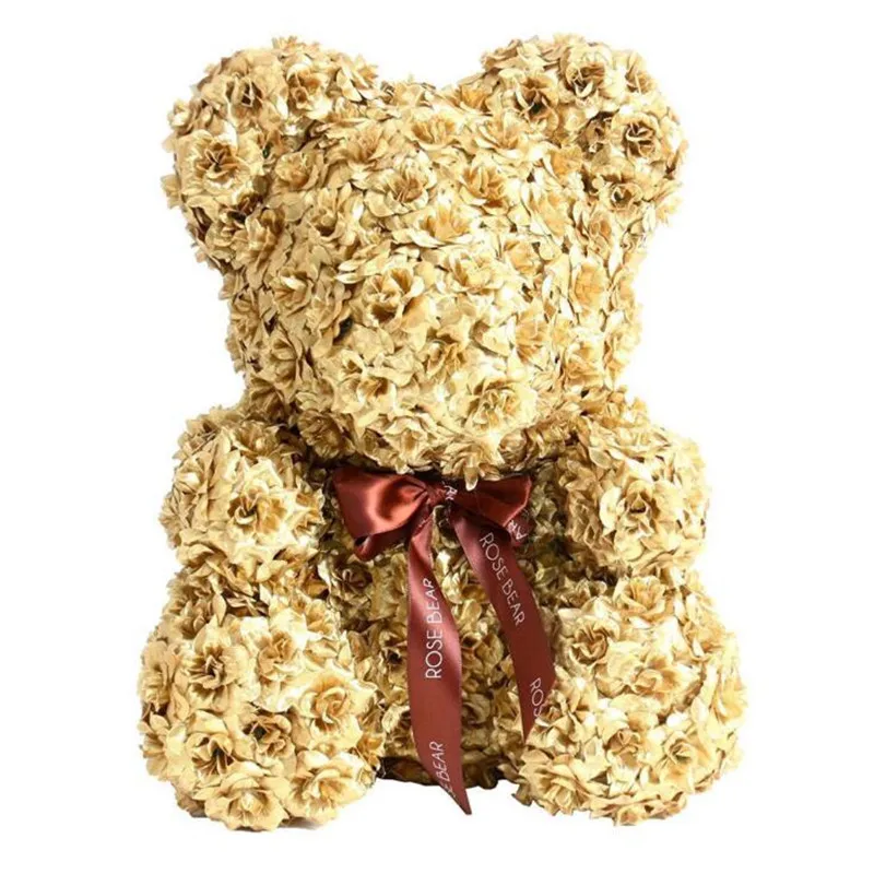 38cm Gold Золотая Серебряная роза цветок медведь Искусственные цветы собака кролик пена роза цветок рождественские подарки для женщин подарок на день Святого Валентина - Цвет: 38cm Gold