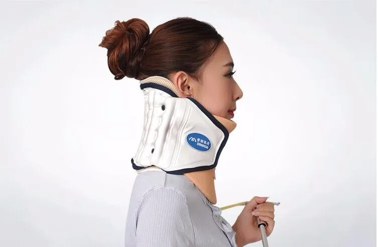 

Household pneumatic traction support fixture retaining cervical neck collar