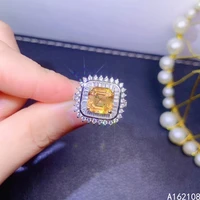 exquisite jewelry 925 sterling silver inset with gemstone women popular noble square citrine adjustable ring support detection