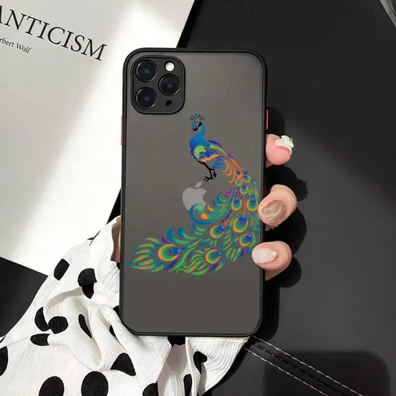 

animal peacock Phone Case Matte Transparent for iPhone 7 8 11 12 s mini pro X XS XR MAX Plus cover funda