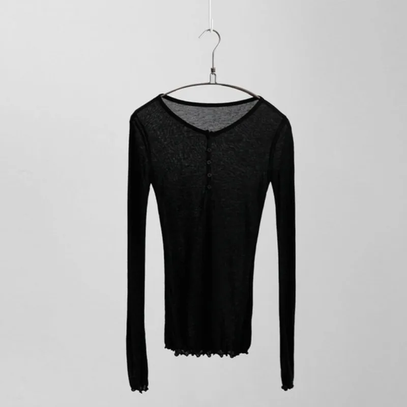 

New Slim Fit Long Sleeve T-Shirt Office Ladies Sexy Bottoming Tops Women Autumn Thin Section Solid Tees Simple Casual T-Shirts