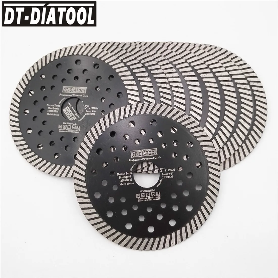 DT-DIATOOL 10pcs Diameter 125mm/5Inch Diamond Narrow Turbo Saw Blades With Multi Holes Core Marble Granite Cutting Discs
