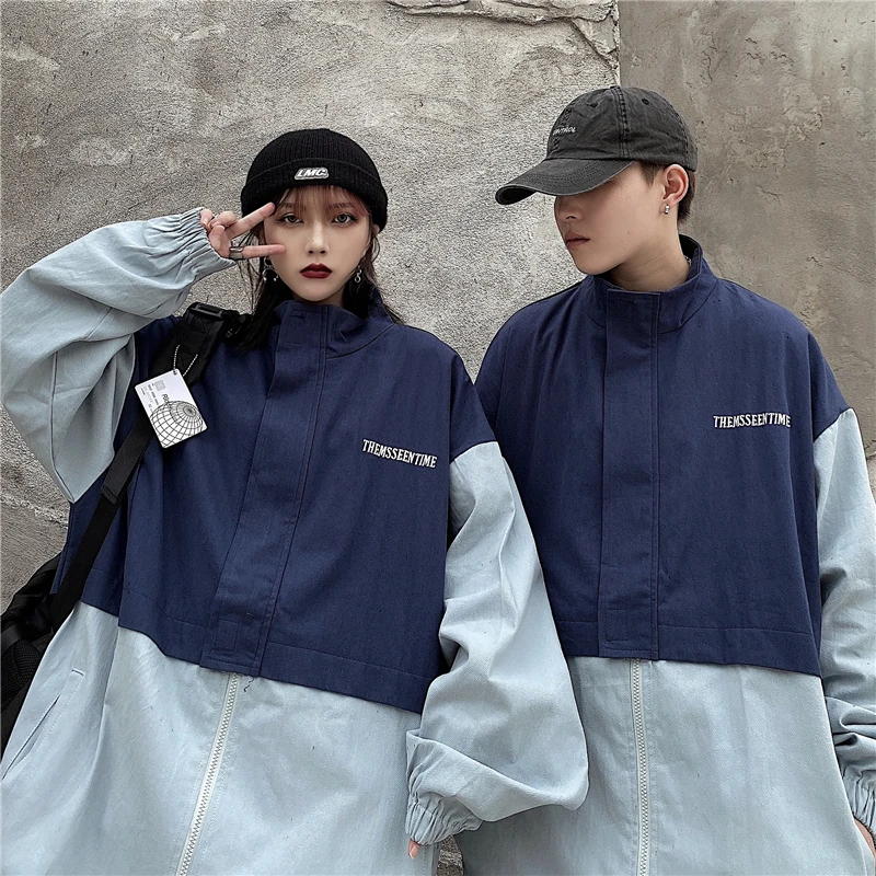 

Men's jacket 2020 Autumn winter new slim contrast color zipper jacket loose casual lapel personality youth men's wear