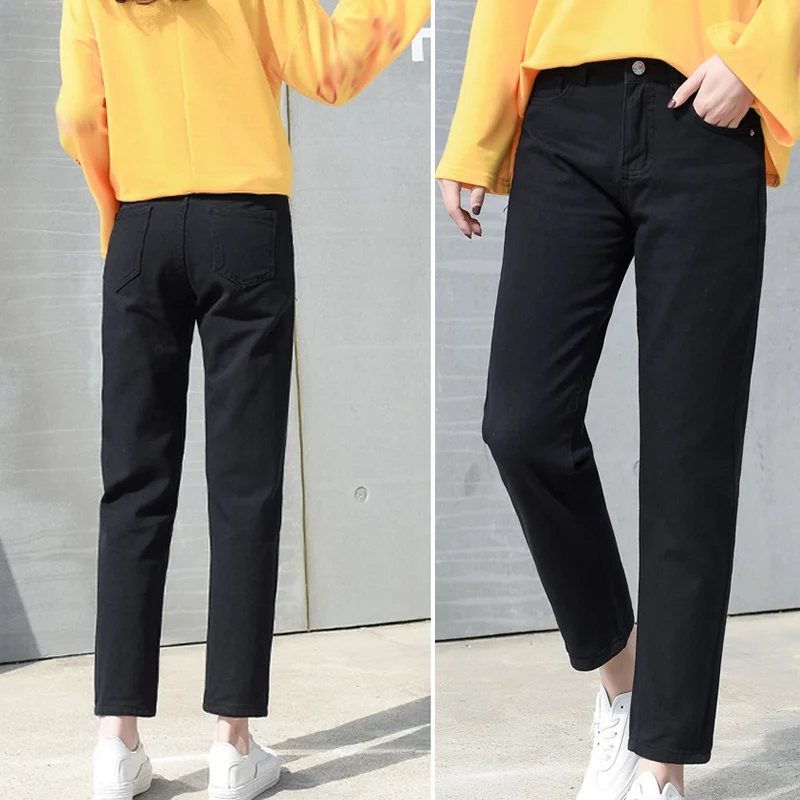 Хлопковые белые джинсы для женщин шаровары с высокой талией мам размера плюс