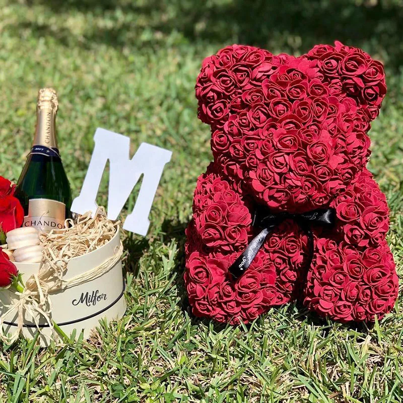 

HOT Valentines Day Gift 25 cm Red Rose Teddy Bear Rose Flower Artificial Decoration Christmas Gifts Women Valentines Gift