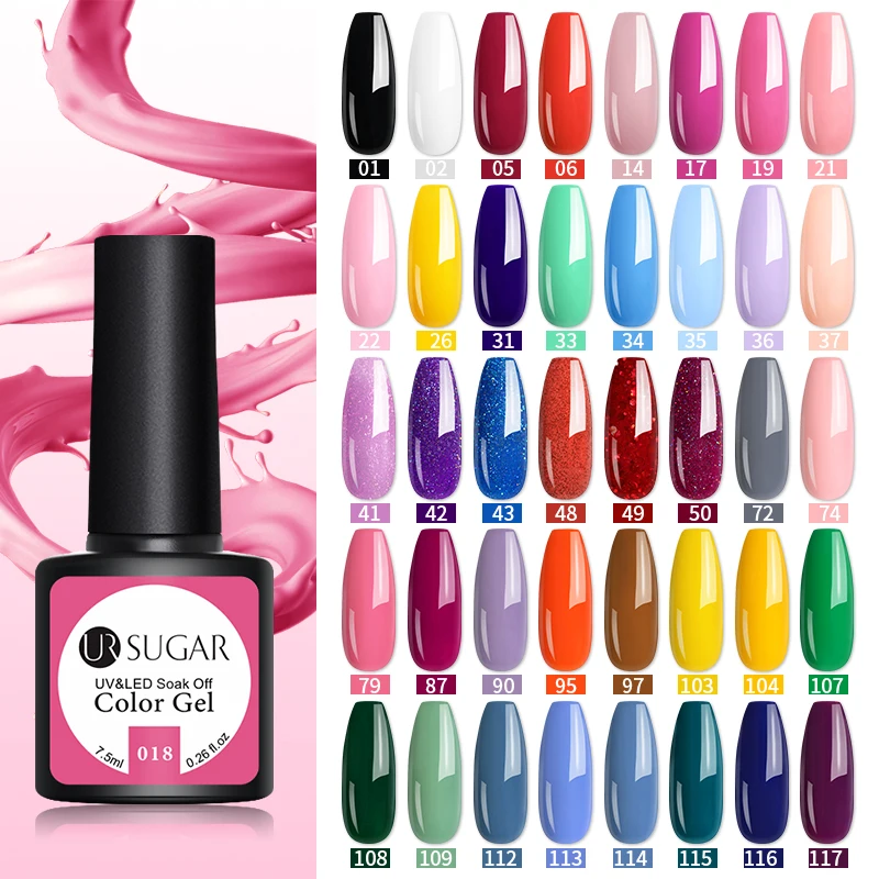 

UR SUGAR 7.5ml Gel Nail Polish Semi-permanent UV LED Glitter For Nail Art Base Top Nail Gel Lacquers Varnishes