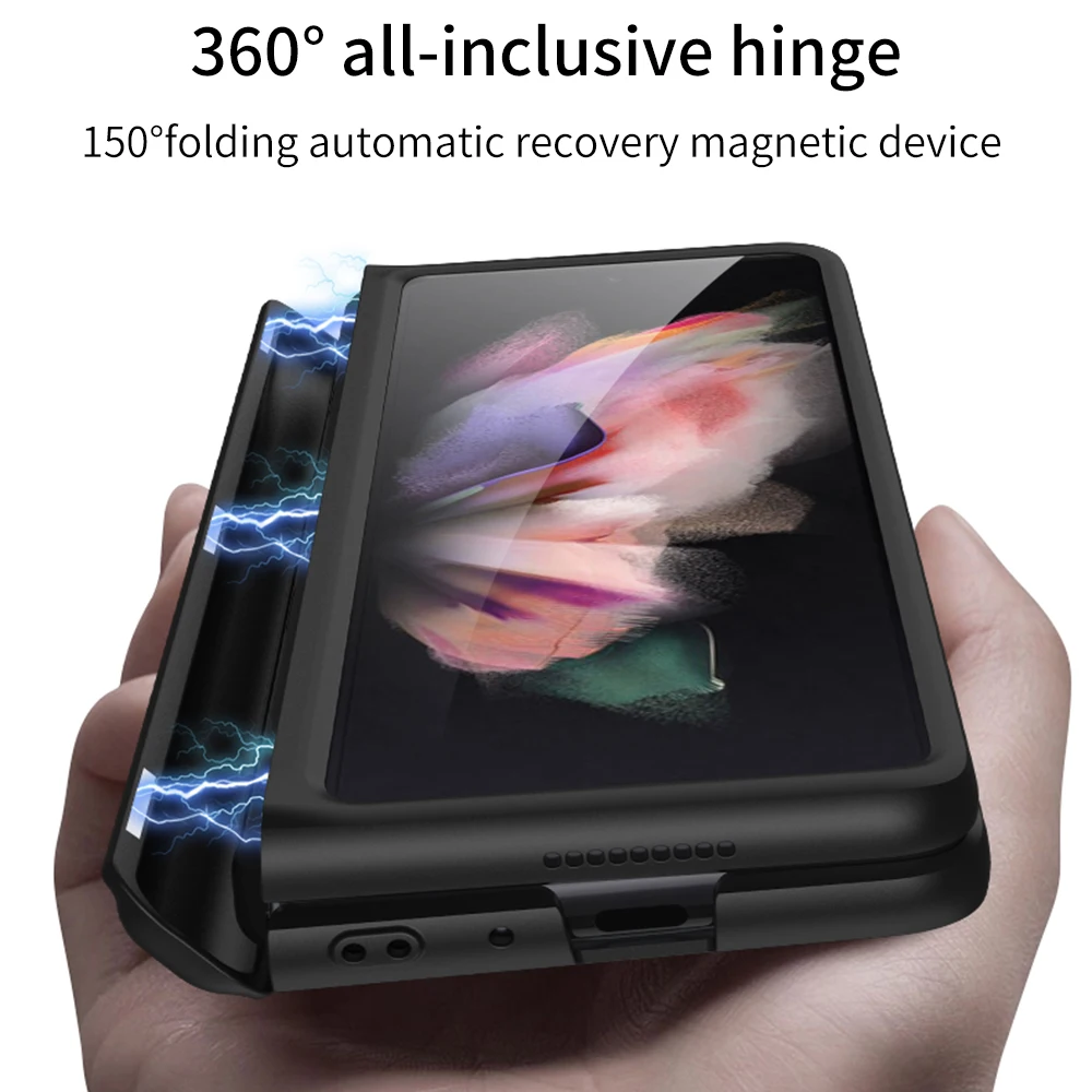 Funda con bisagra magn&eacute;tica para Samsung Galaxy Z, carcasa plegable con 3 soportes, r&iacute;gida, plegable, color fold3 w22-2