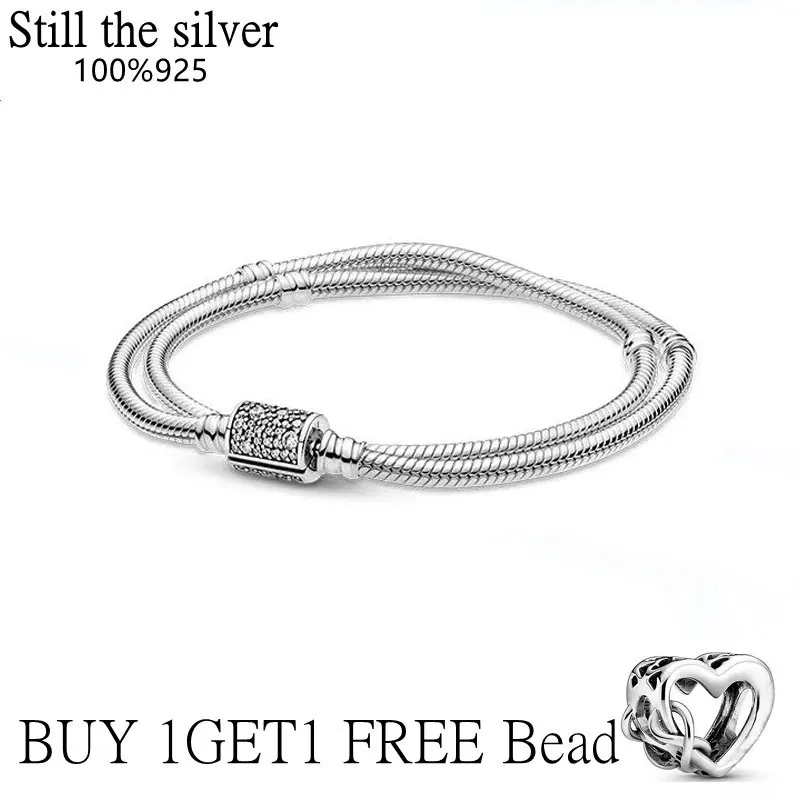 

2021 Hot sale luxury 100% 925 Sterling Silver pan crown Bracelet Snake Chain Bangle Fit Original Charms For Women DIY Jewelry 20