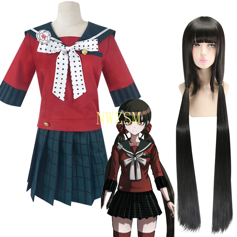 

Danganronpa Cosplay Harukawa Maki Costumes Wig Top Skirt Bowtie School JK Uniform Anime Dangan Ronpa Halloween Costume