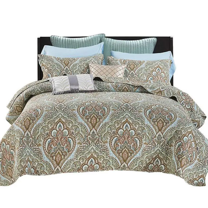 

Superior Paisley Jacquard 100% Premium Cotton Quilted Bedspread with Matching Shams Queen size Bed Coverlet set 3Pcs Breathable