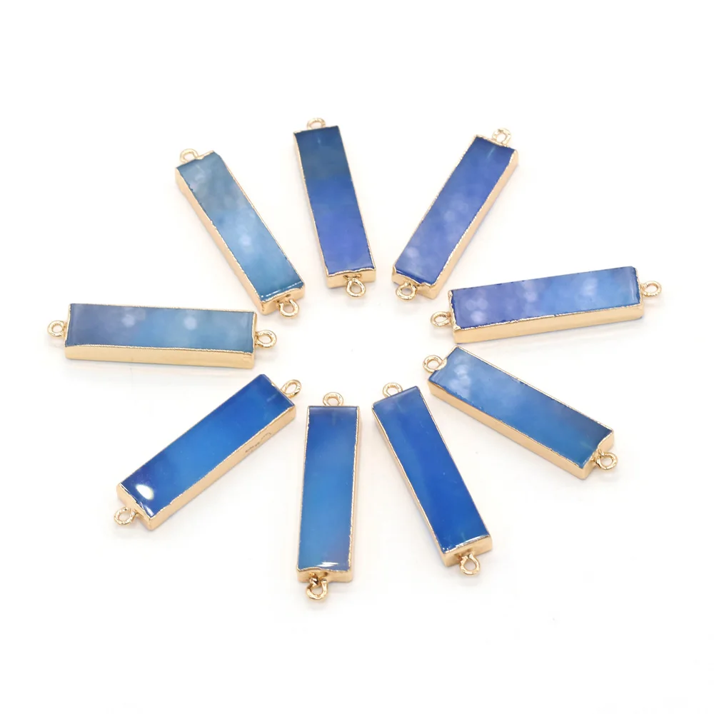 

Natural Stone Agates Pendants Long Strip Gold plated Double hook Connectors for Trendy Necklace Jewelry Accessories