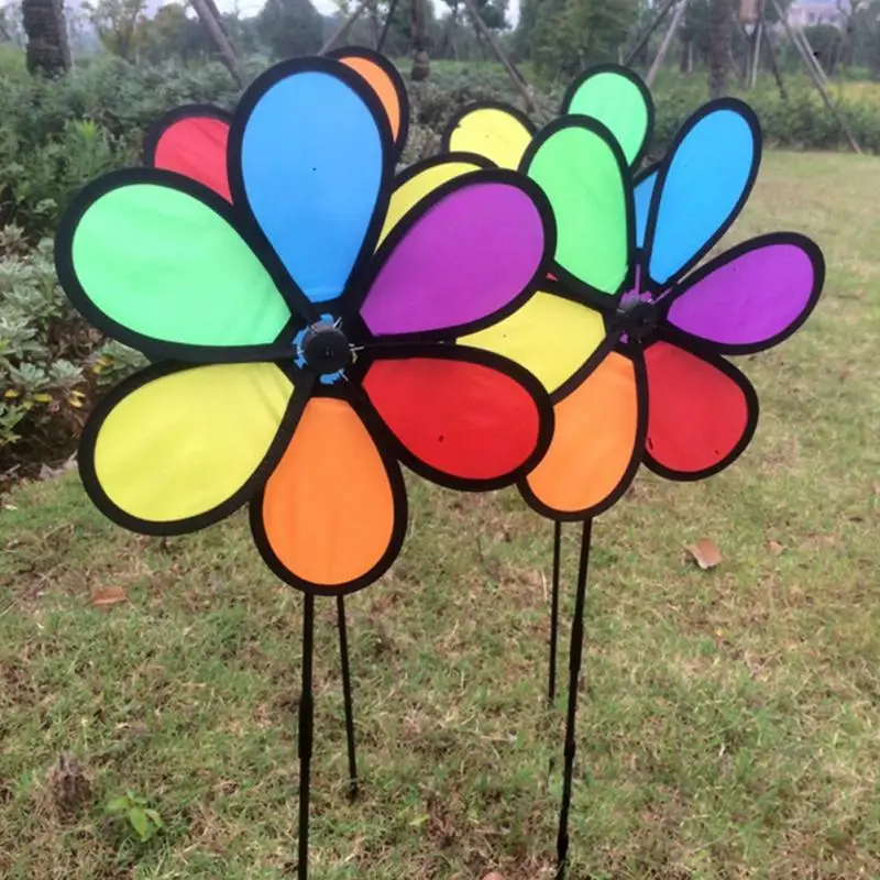 Новая Радужная красочная ветряная мельница наружное украшение сада три кольца