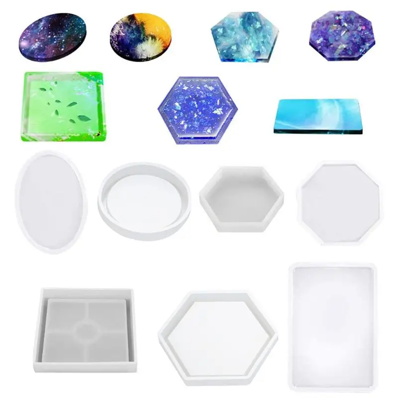 

7 Pcs Resin Silicone Molds, DIY Crystal Coaster Silicone Molds for DIY Craft XXFD